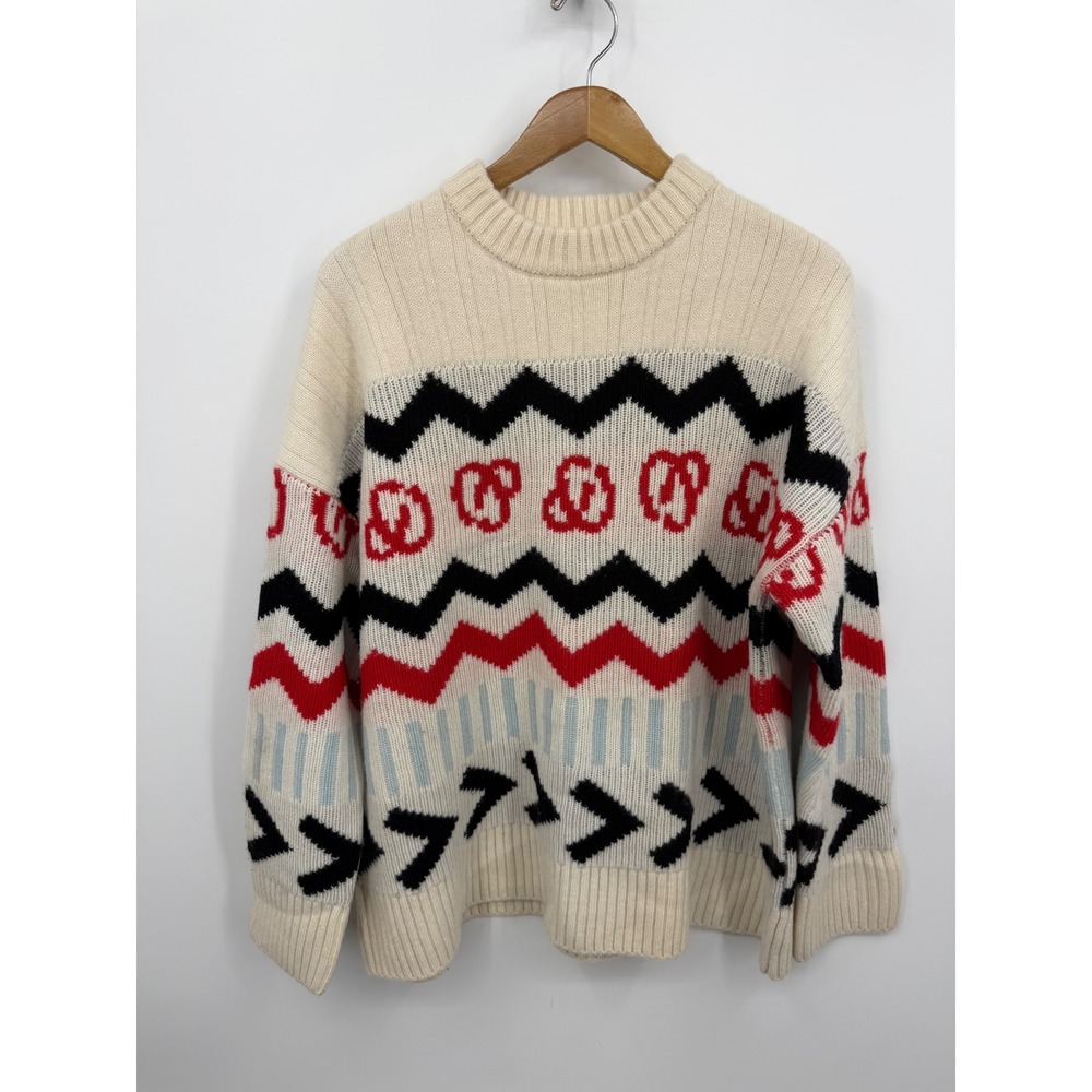 Solid & Striped wendy Knit Sweater Womens M Cream Red Black Zig Zag Geometric‎